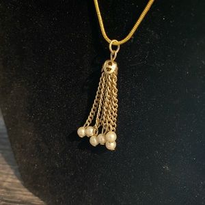 Gold Tone Pearl Drop Necklace